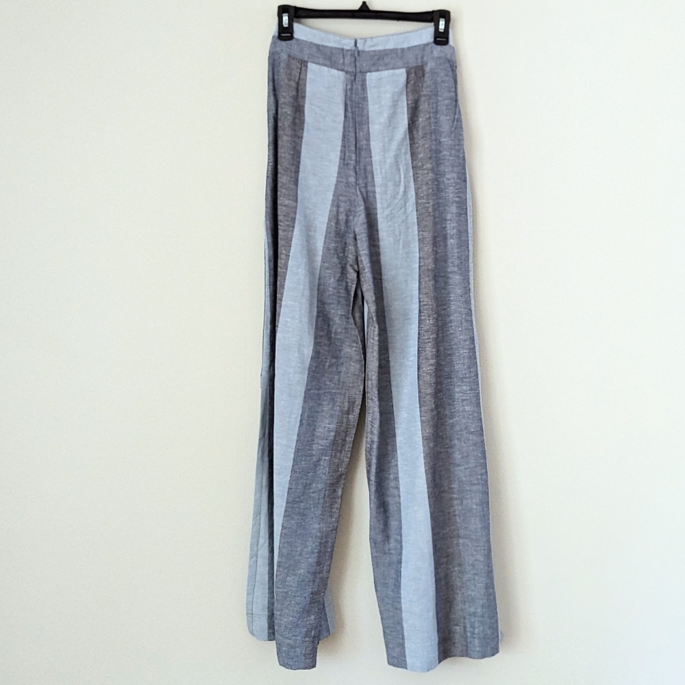 Venus Blue Stripe Wide Leg Light Airy‎ Cotton Blend Pants, Tie Front Detail, 8 - Picture 3 of 7